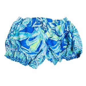 LILLY PULITZER Bright Blue Green White Colorful Ocean Pull On Drawstring Shorts